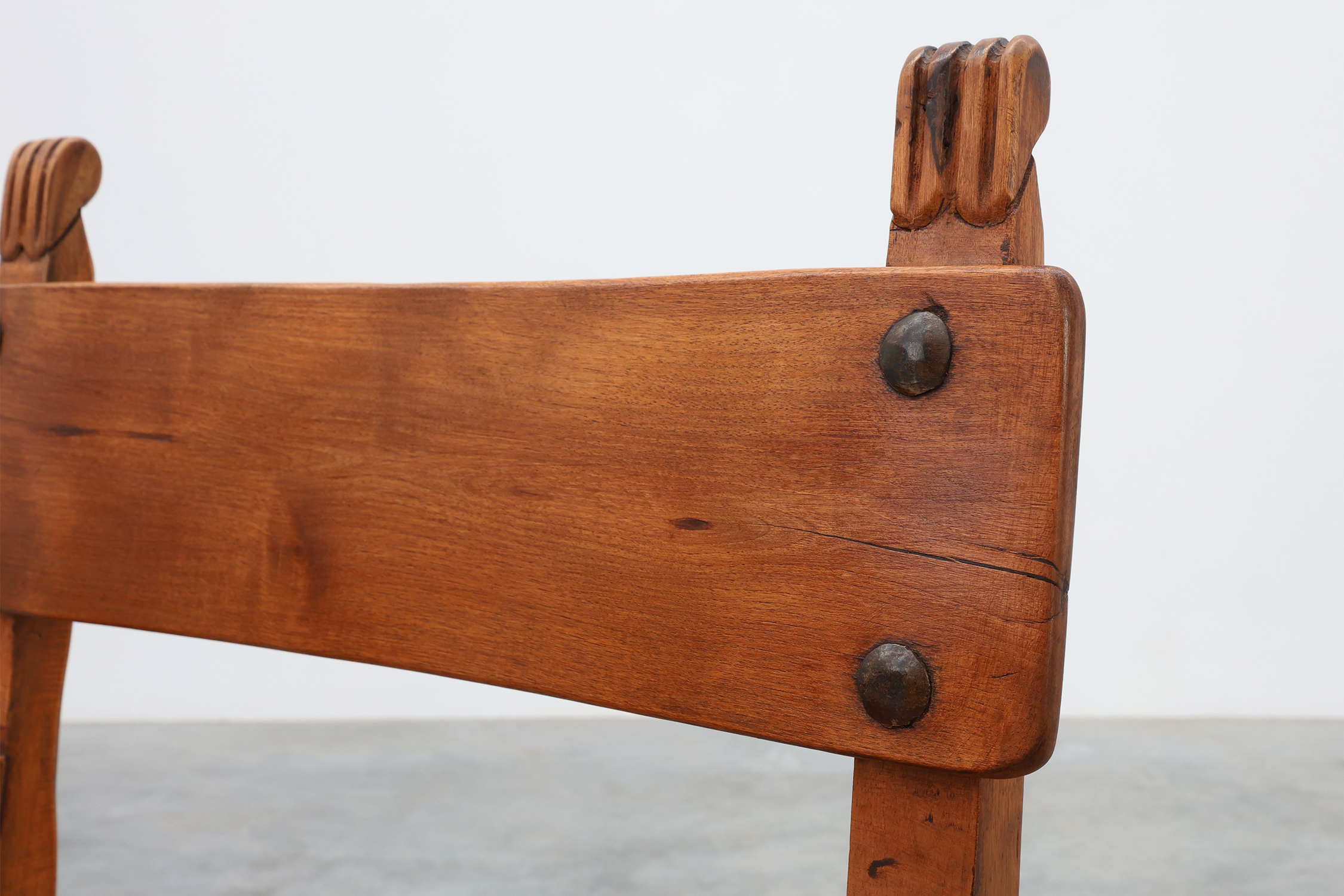 Pair of 2 Rustic carved oak side chairs, Spain ca. 1900thumbnail